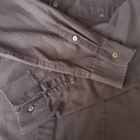 Perry Ellis SZ M Chocolate Brown 100% Cotton Men's LS Cargo Shirt - Picture 4 of 15